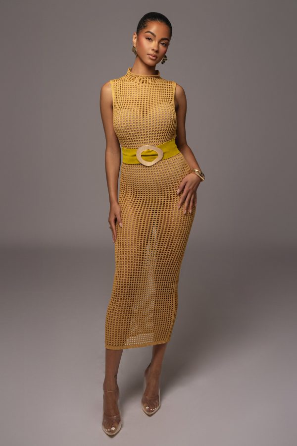 Yellow Pacific Tides Crochet Maxi Dress For Sale