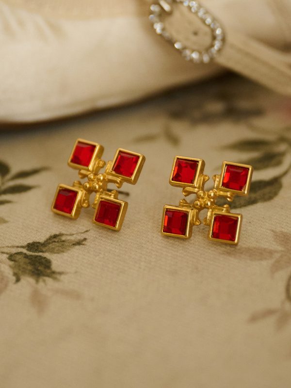 Macaron Red Square Earrings Fashion