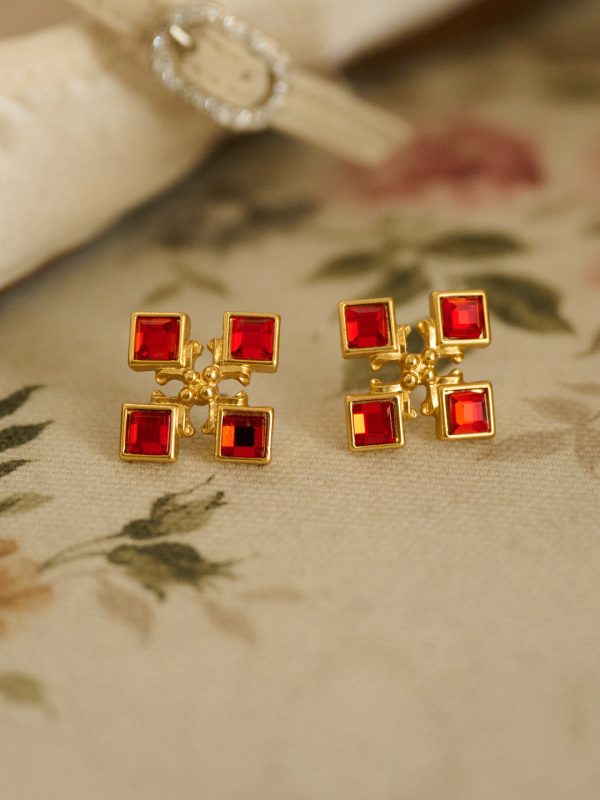 Macaron Red Square Earrings Fashion - Image 3