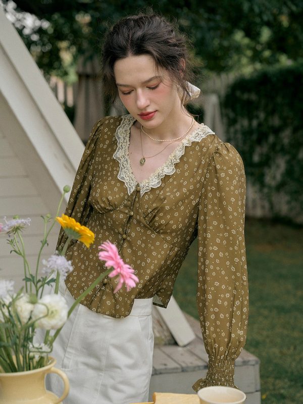 【Final Sale】Laurel V-Neck Floral Blouse - Green Cheap - Image 4