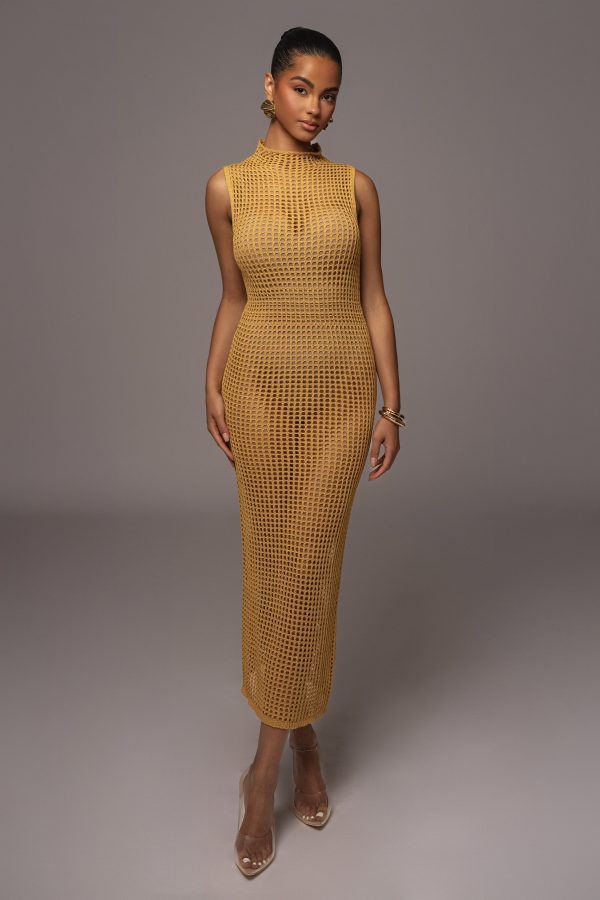 Yellow Pacific Tides Crochet Maxi Dress For Sale - Image 2