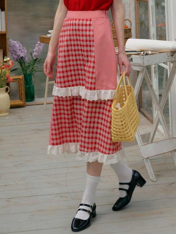 【Final Sale】Dalia Sweet Lace Contrasting Plaid Cake Skirt Online Hot Sale - Image 5