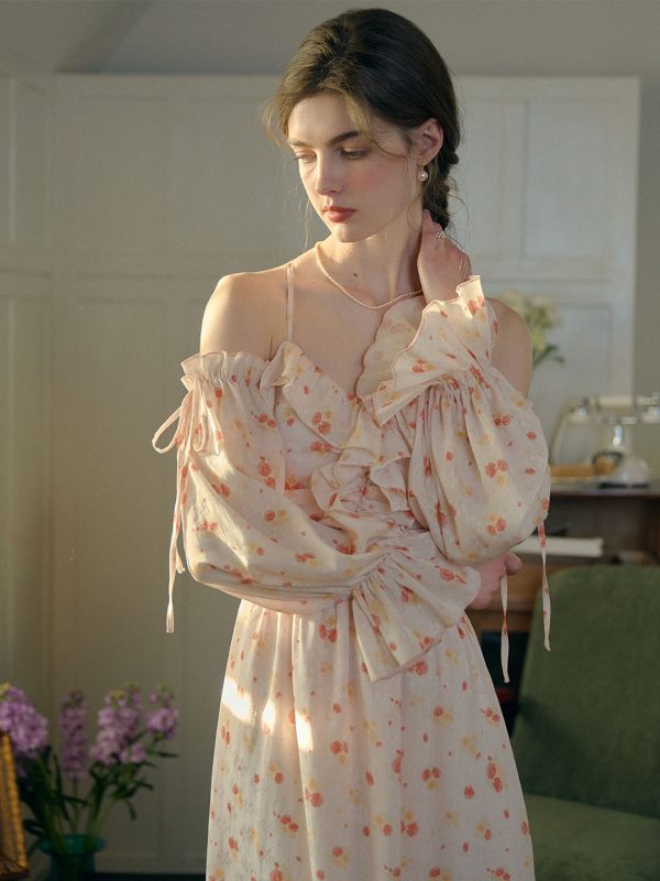 【Final Sale】Lucille Ruffle Lantern Sleeve Slip Dress Fashion - Image 3