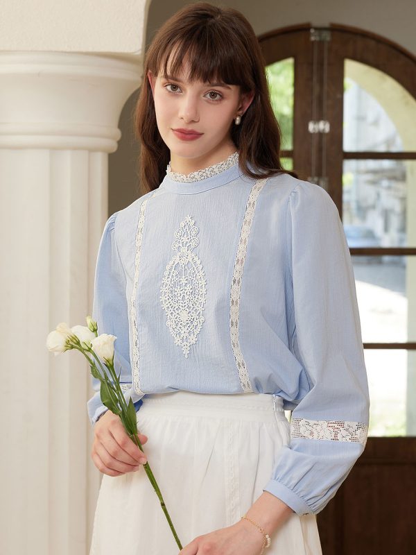 【Final Sale】Deborah Elegant Half Turtleneck Lace Panel Blouse Sale - Image 4