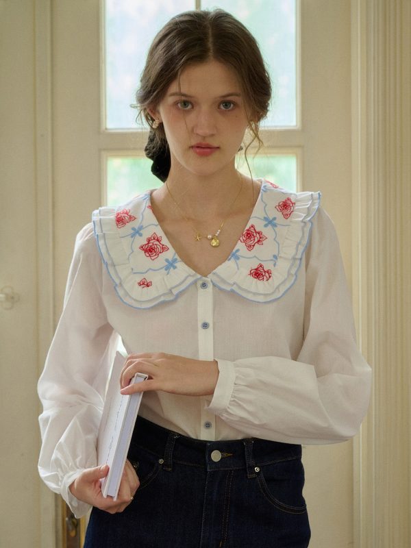 【Final Sale】Irina Simple Lace Collar Blouse Discount - Image 2