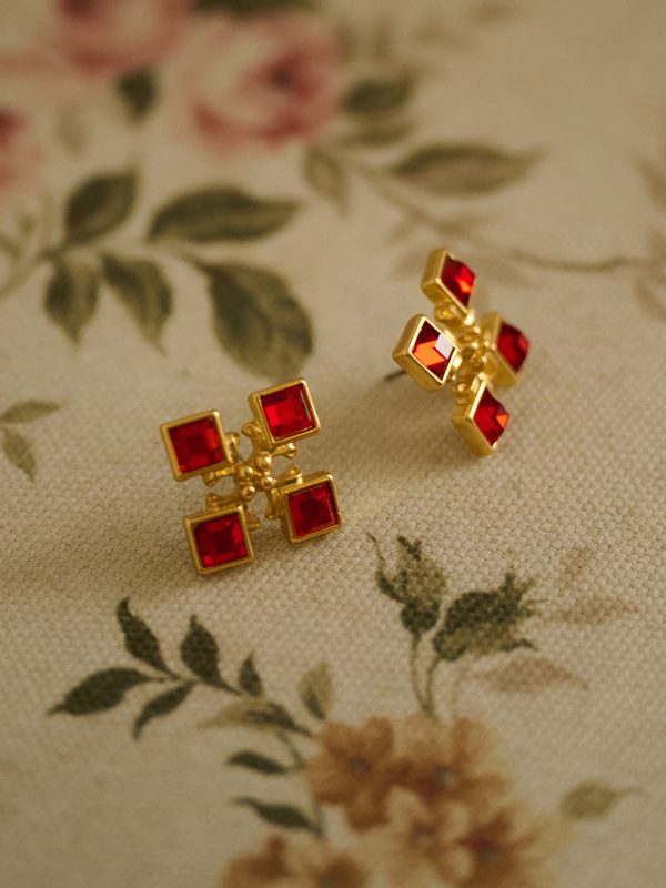 Macaron Red Square Earrings Fashion - Image 2