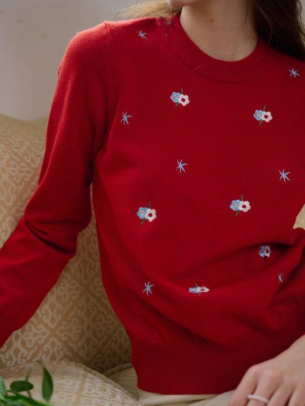 【Final Sale】Gracie Round Neck Embroidery Sweater Fashion - Image 2