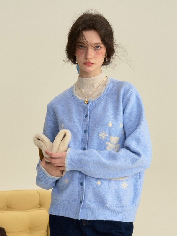 【Final Sale】Amabel Round Neck Snowman Wool Cardigan Online - Image 3
