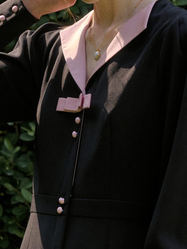 【Final Sale】Karter Notched Lapel Contrasting Button Bow Dress Online now - Image 2