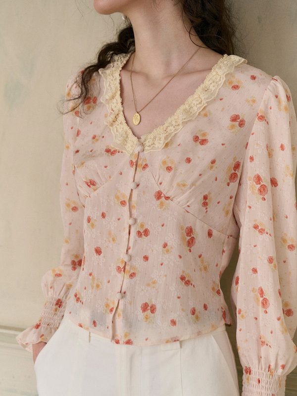 【Final Sale】Laurel V-Neck Floral Blouse - Orange For Cheap - Image 3