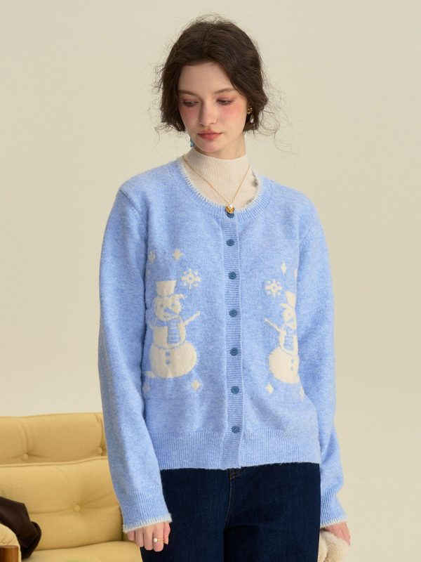 【Final Sale】Amabel Round Neck Snowman Wool Cardigan Online