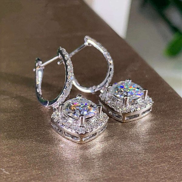 D Moissanite 3ct Earrings 925 Sterling Silver Original Certified Moissanite 1ct Hoop Drop Dangle Earrings 2ct Huggie for Women Online Hot Sale - Image 4