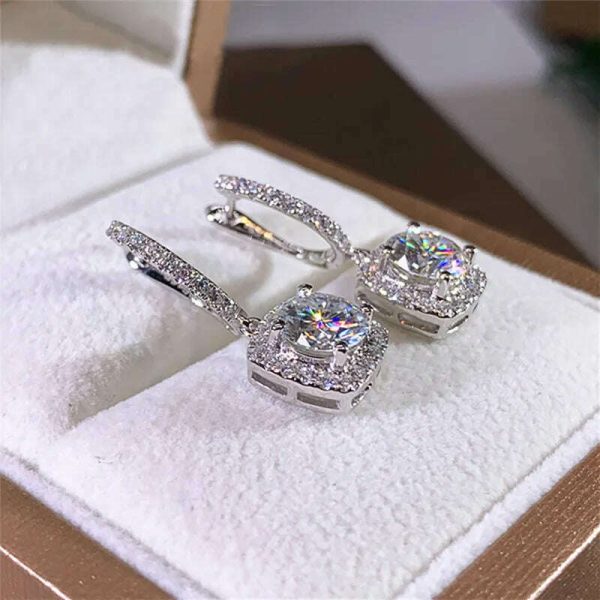 D Moissanite 3ct Earrings 925 Sterling Silver Original Certified Moissanite 1ct Hoop Drop Dangle Earrings 2ct Huggie for Women Online Hot Sale - Image 3